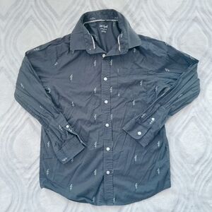Men's Gray Lightning-Print Button-Up Shirt